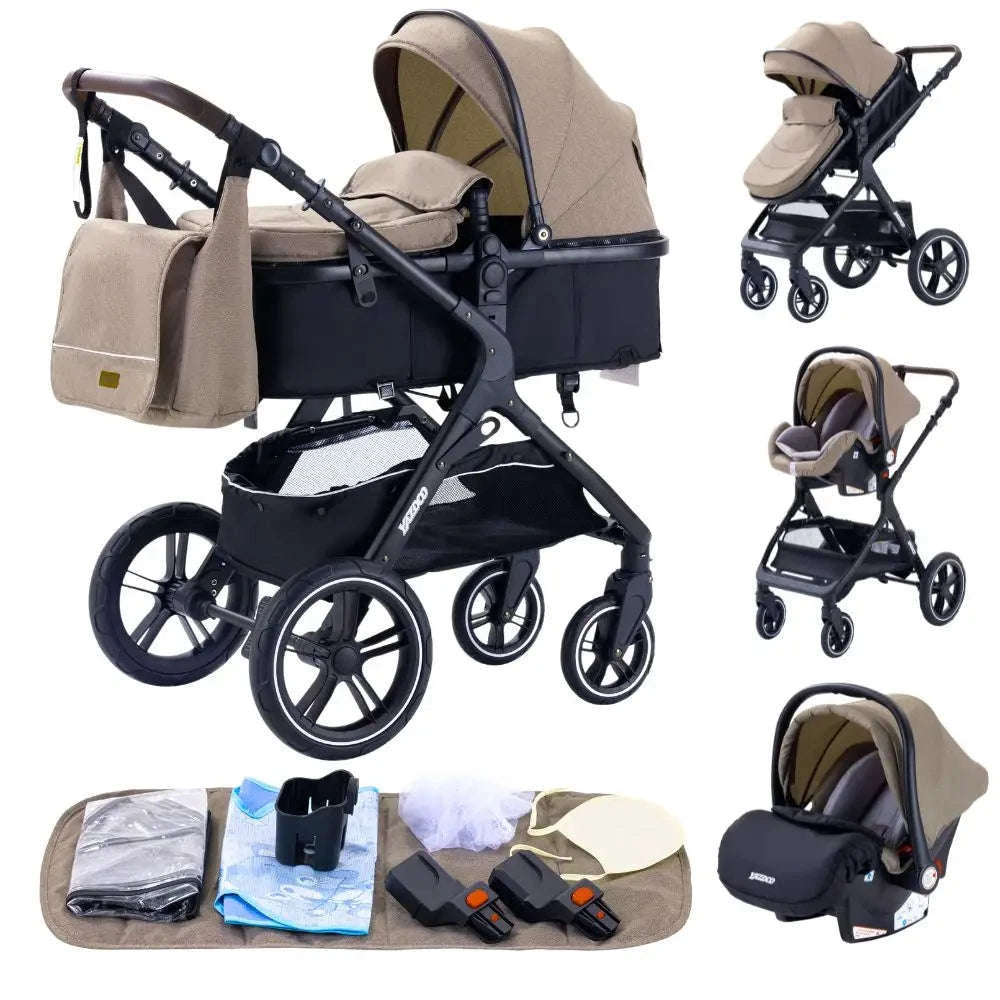 Luxurious 3‑in‑1 Baby Stroller High‑Landscape Travel System-HX1 all black