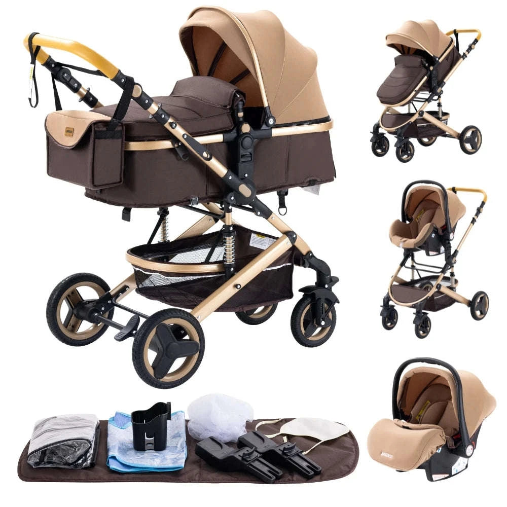 Luxurious 3‑in‑1 Baby Stroller High‑Landscape Travel System-HX1 all black