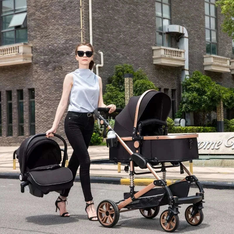 Luxurious 3‑in‑1 Baby Stroller High‑Landscape Travel System-HX1 all black