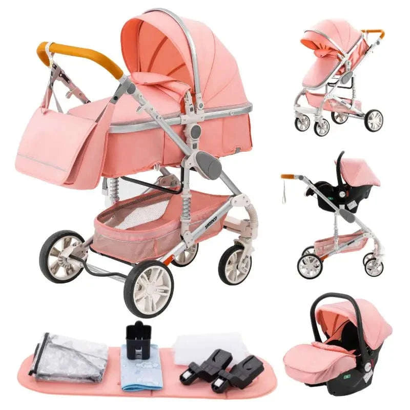 Luxurious 3‑in‑1 Baby Stroller High‑Landscape Travel System-HX1 all black
