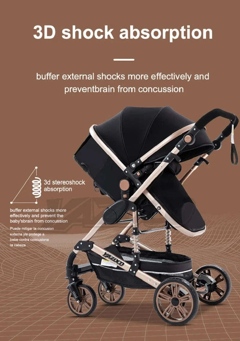 Luxurious 3‑in‑1 Baby Stroller High‑Landscape Travel System-HX1 all black