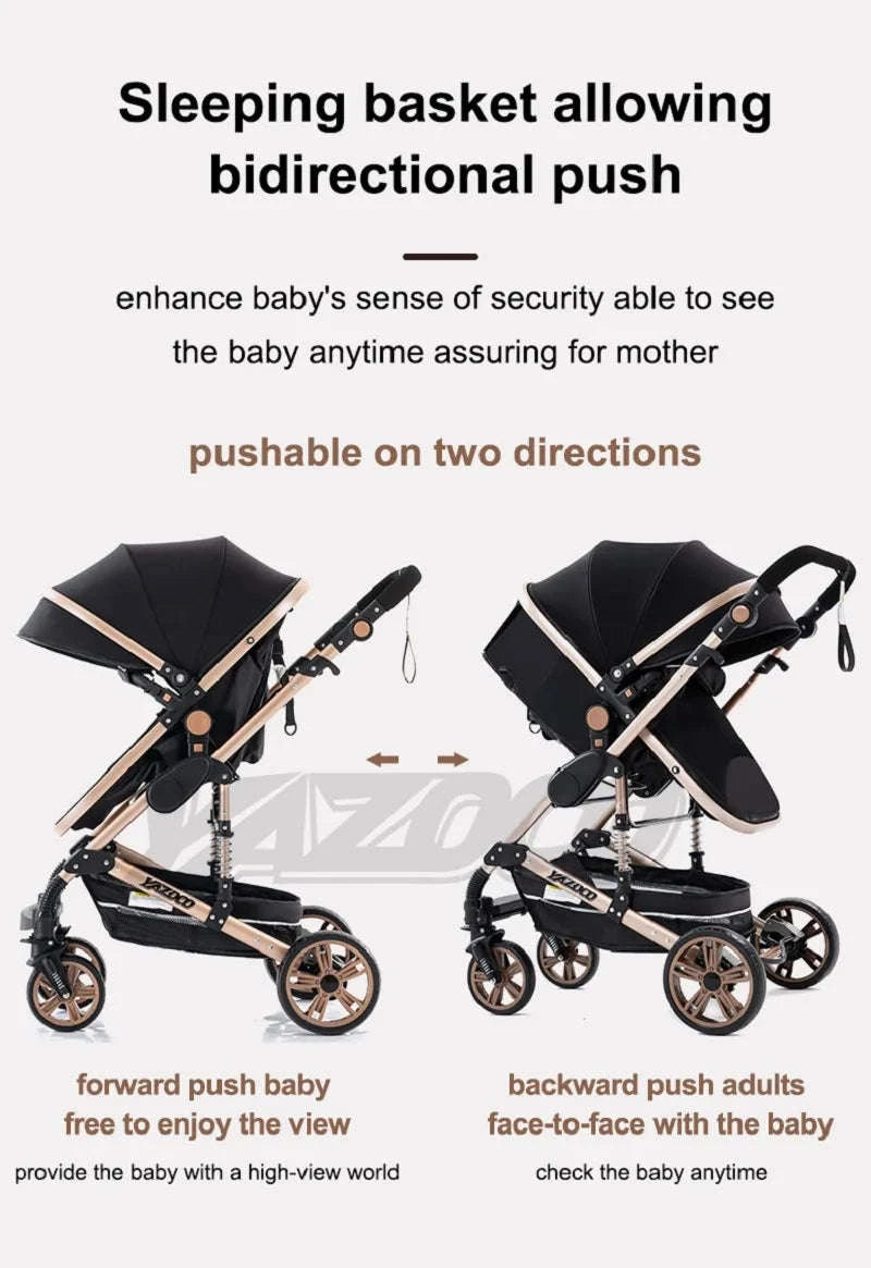 Luxurious 3‑in‑1 Baby Stroller High‑Landscape Travel System-HX1 all black