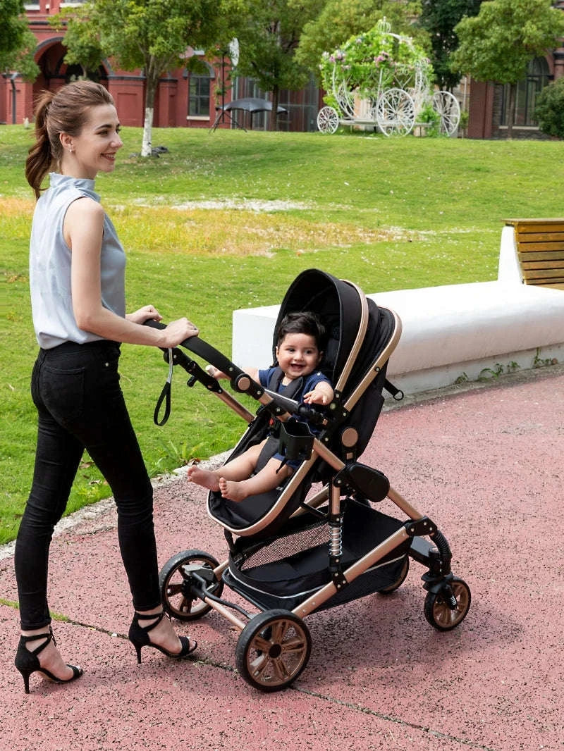 Luxurious 3‑in‑1 Baby Stroller High‑Landscape Travel System-HX1 all black