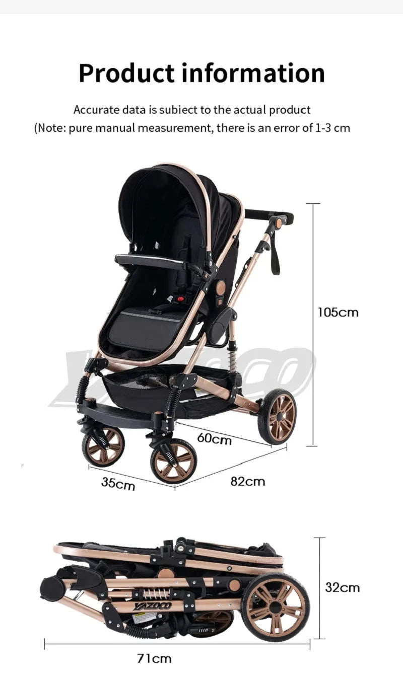 Luxurious 3‑in‑1 Baby Stroller High‑Landscape Travel System-HX1 all black