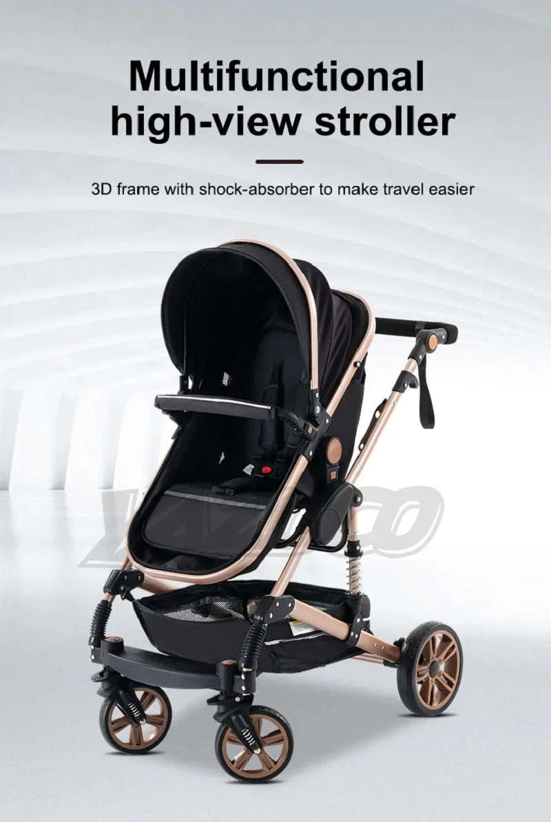Luxurious 3‑in‑1 Baby Stroller High‑Landscape Travel System-HX1 all black
