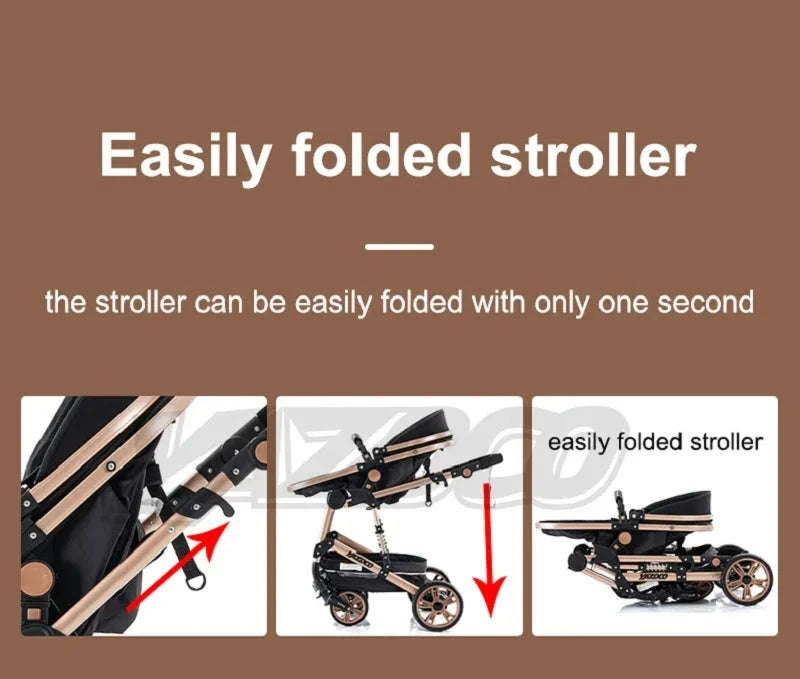 Luxurious 3‑in‑1 Baby Stroller High‑Landscape Travel System-HX1 all black