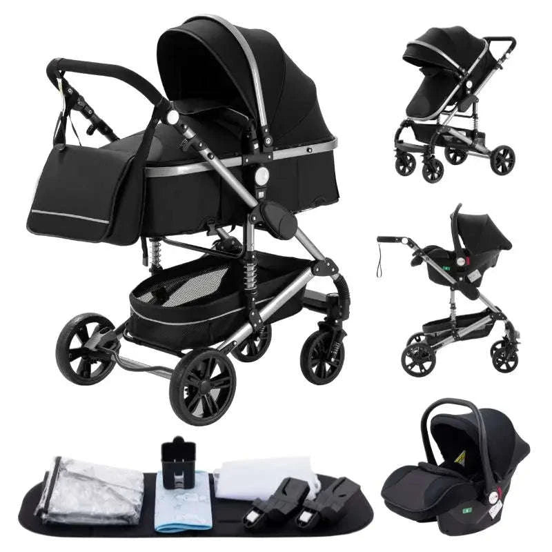 Luxurious 3‑in‑1 Baby Stroller High‑Landscape Travel System-HX1 all black