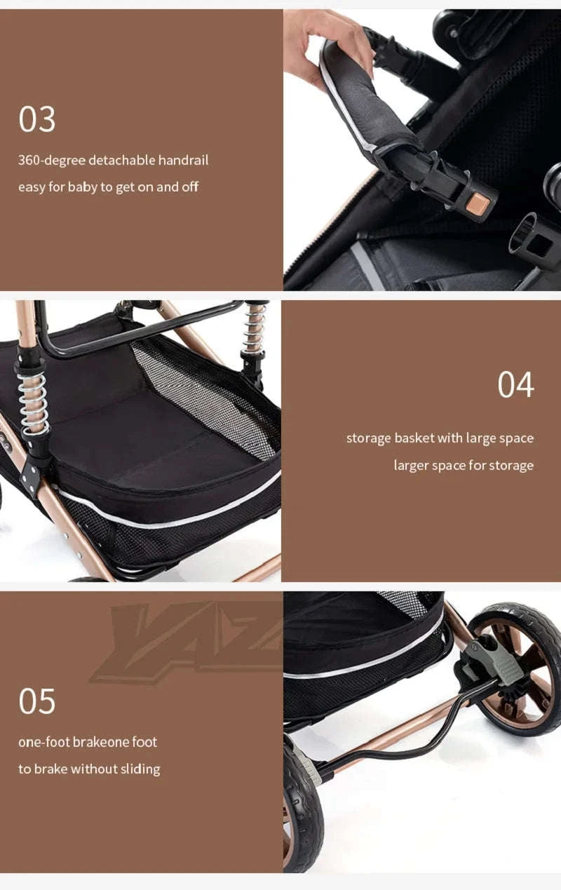 Luxurious 3‑in‑1 Baby Stroller High‑Landscape Travel System-HX1 all black