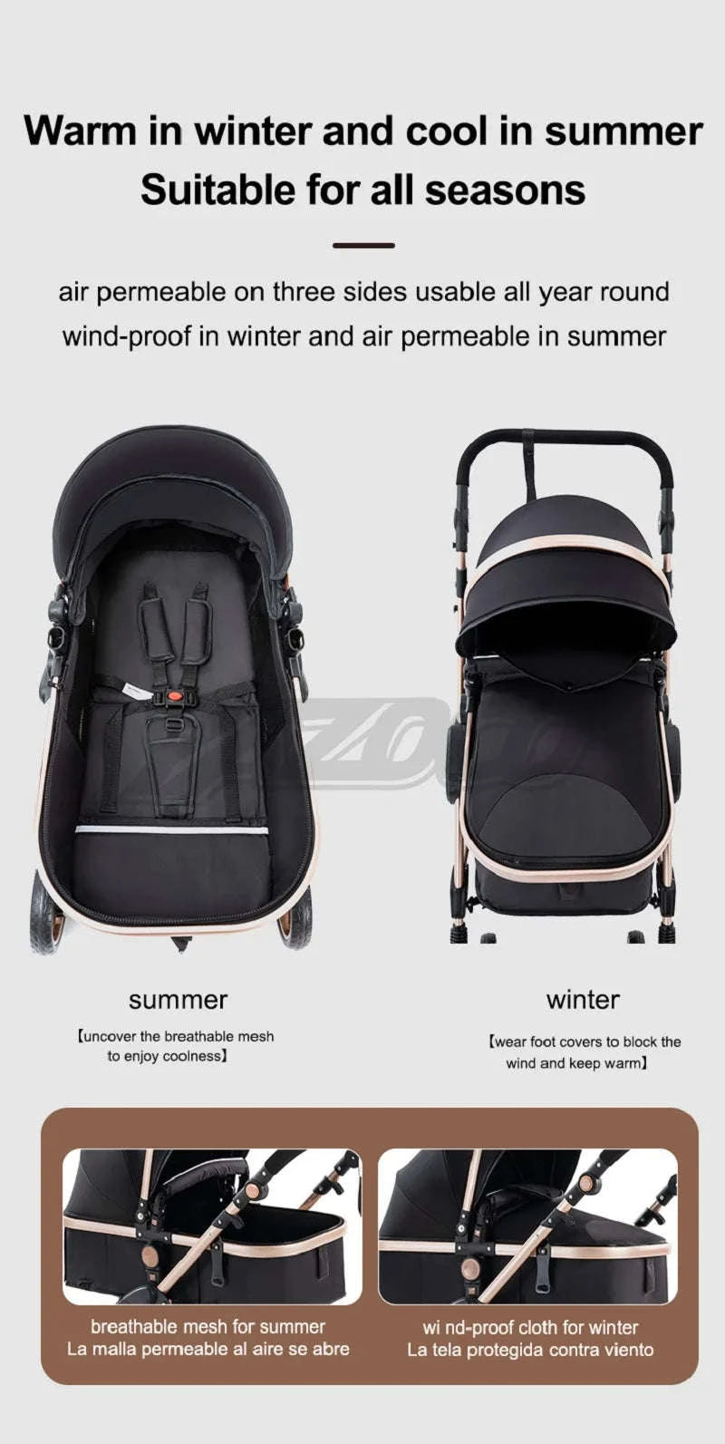 Luxurious 3‑in‑1 Baby Stroller High‑Landscape Travel System-HX1 all black