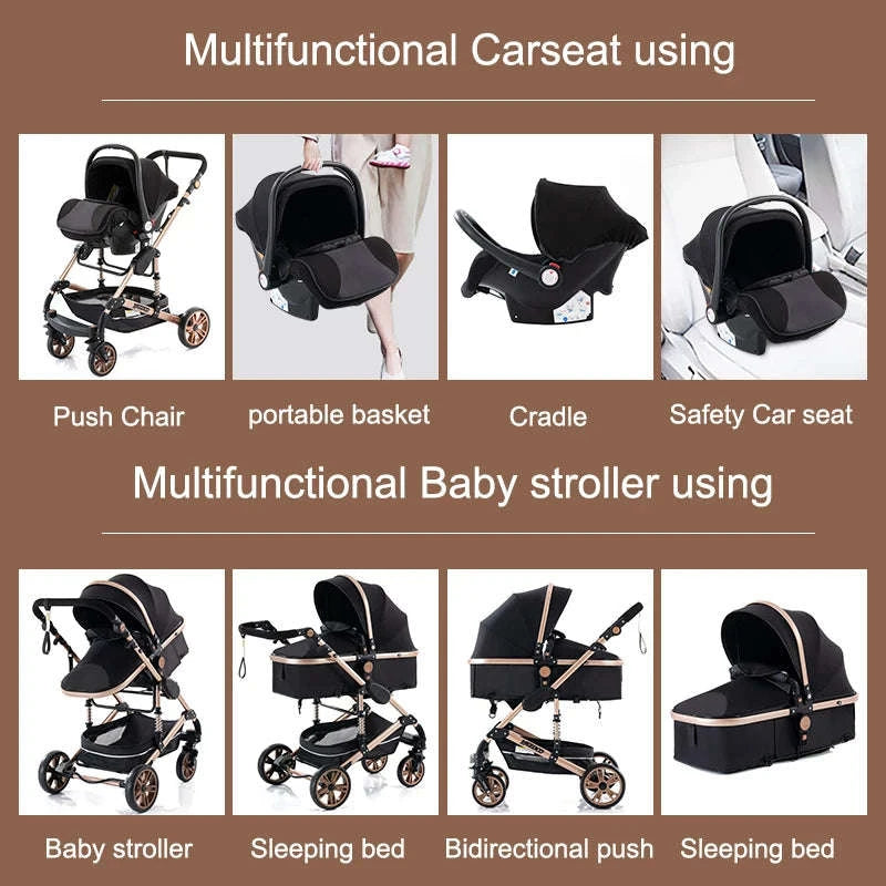 Luxurious 3‑in‑1 Baby Stroller High‑Landscape Travel System-HX1 all black