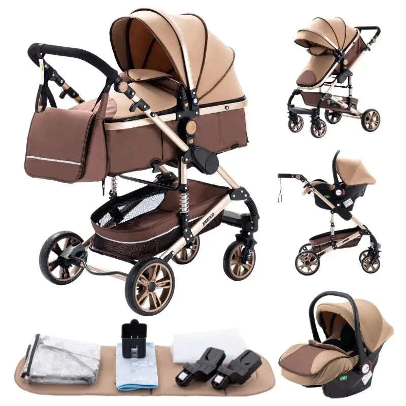 Luxurious 3‑in‑1 Baby Stroller High‑Landscape Travel System-HX1 all black