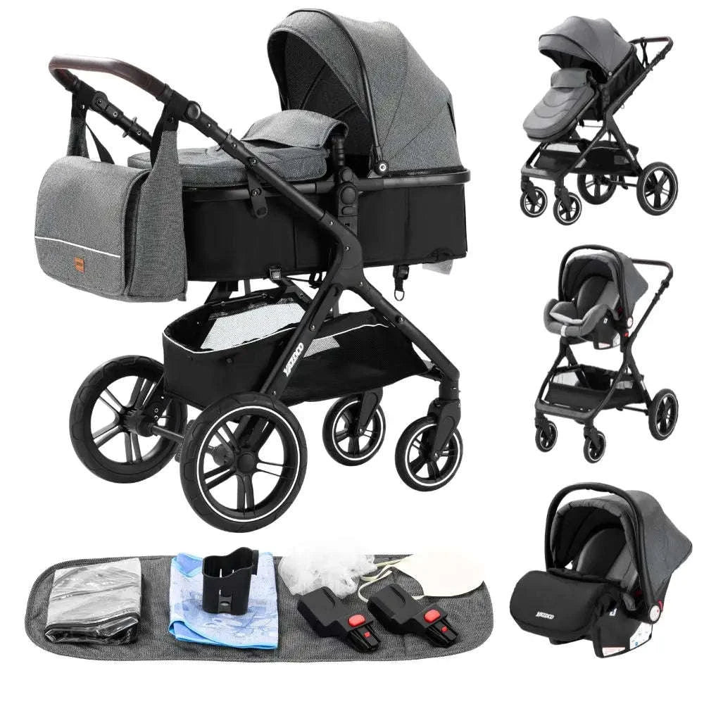 Luxurious 3‑in‑1 Baby Stroller High‑Landscape Travel System-HX1 all black