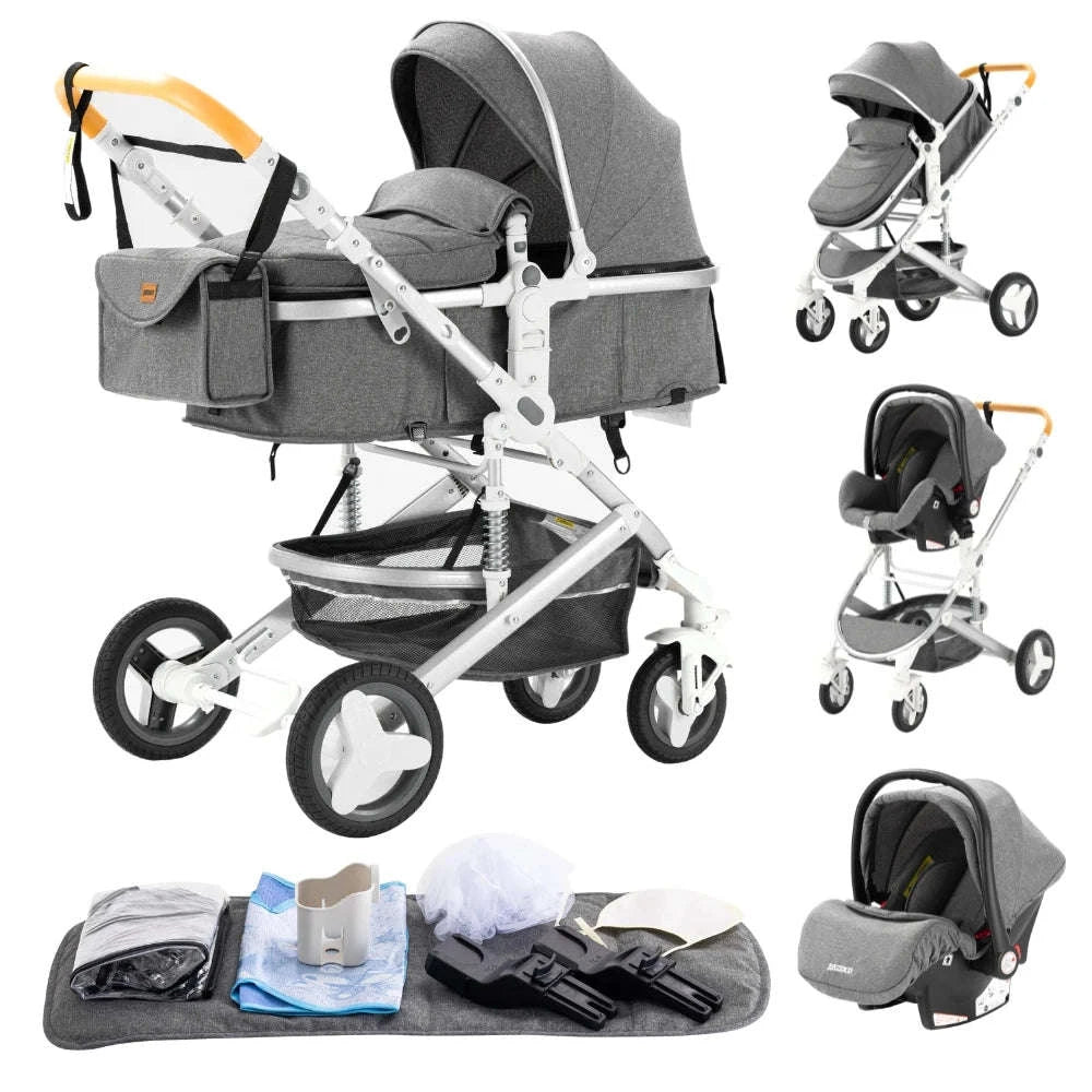 Luxurious 3‑in‑1 Baby Stroller High‑Landscape Travel System-HX1 all black