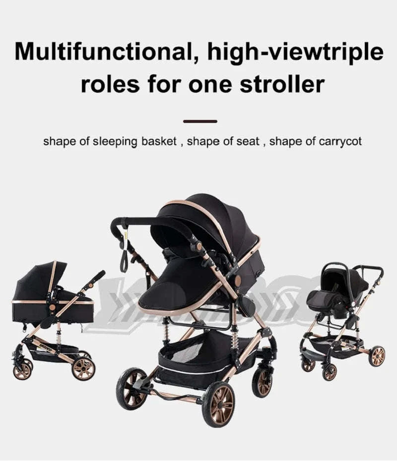 Luxurious 3‑in‑1 Baby Stroller High‑Landscape Travel System-HX1 all black