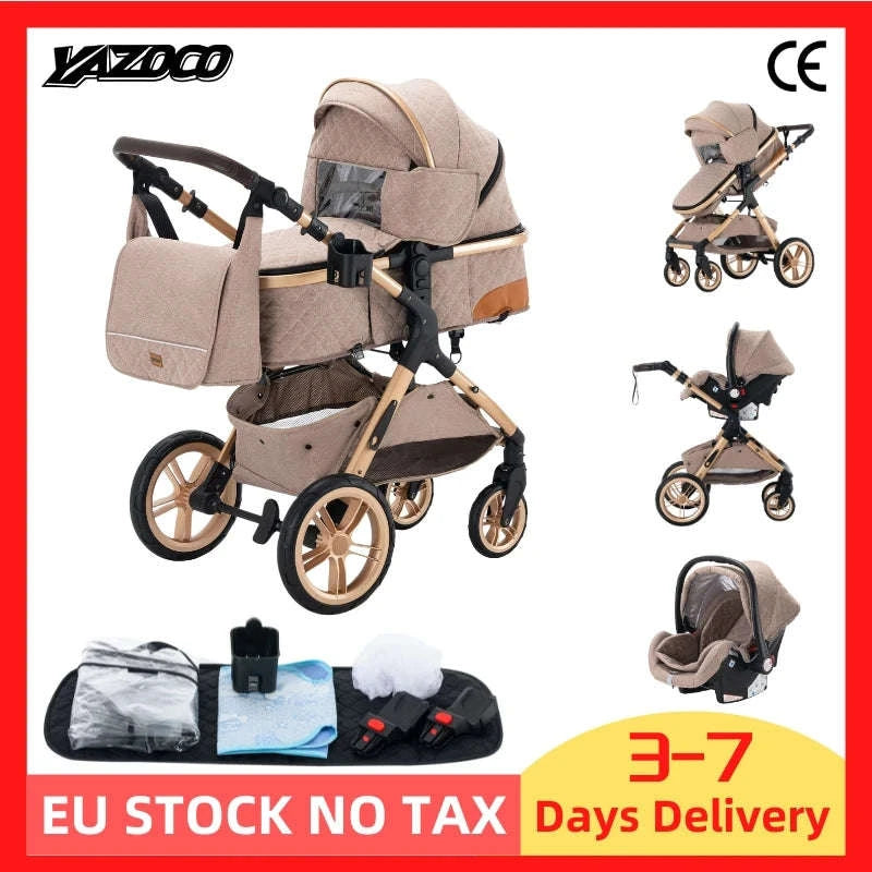Luxury 3‑in‑1 Baby Stroller High‑Landscape Travel System-H530 Grey
