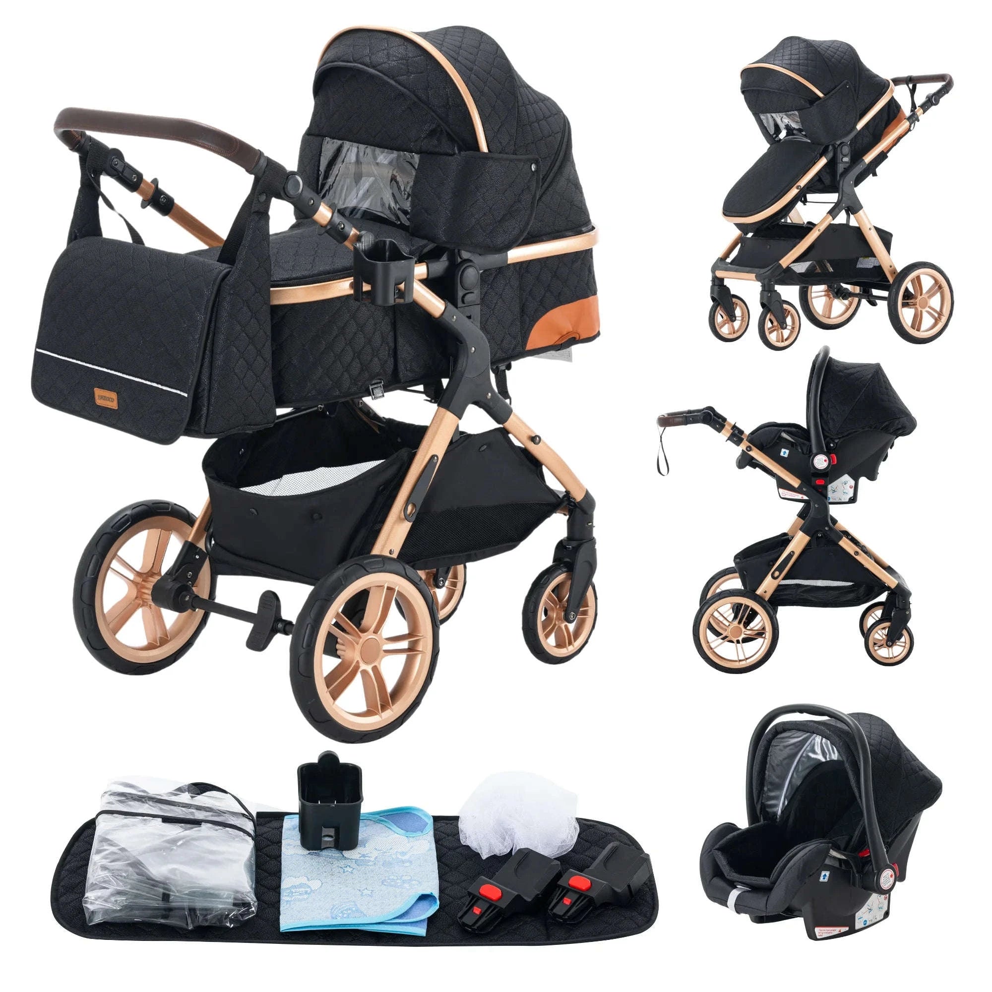Luxury 3‑in‑1 Baby Stroller High‑Landscape Travel System-H530 Grey