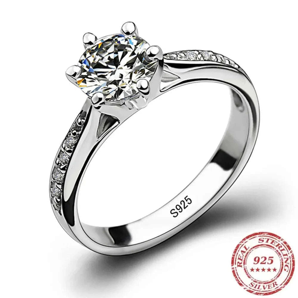 Luxury 925 Sterling Silver Classic Six-Claw Ring-5