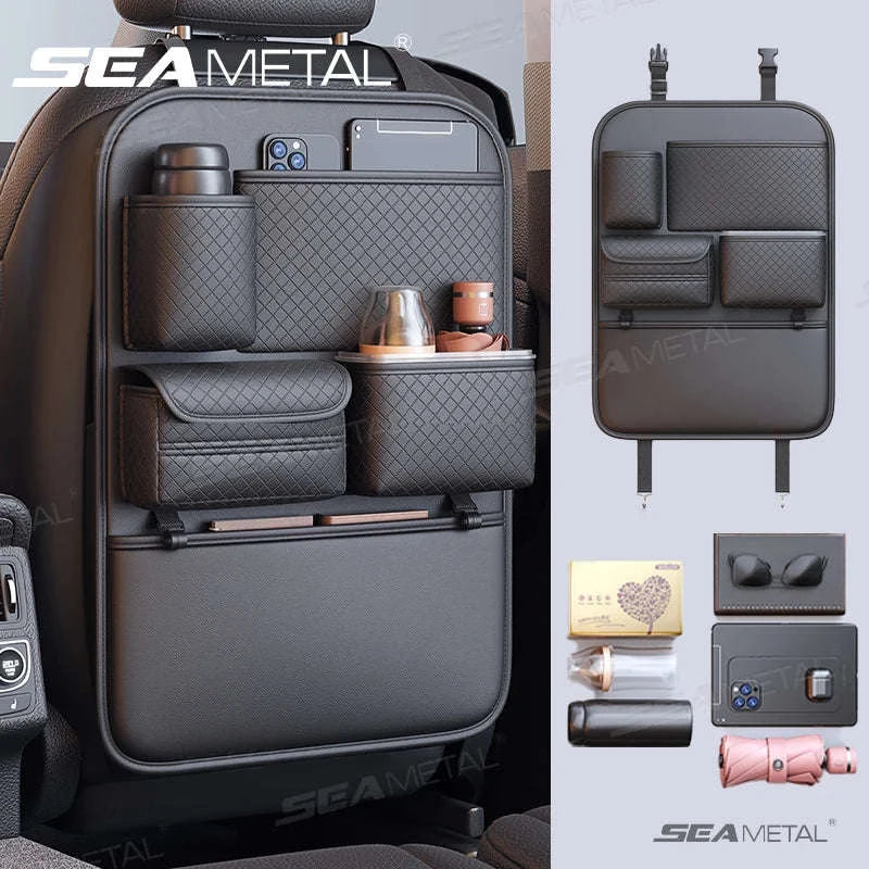 Luxury Car Seat Back Storage Bag Multifunction Backseat Organizer-Black