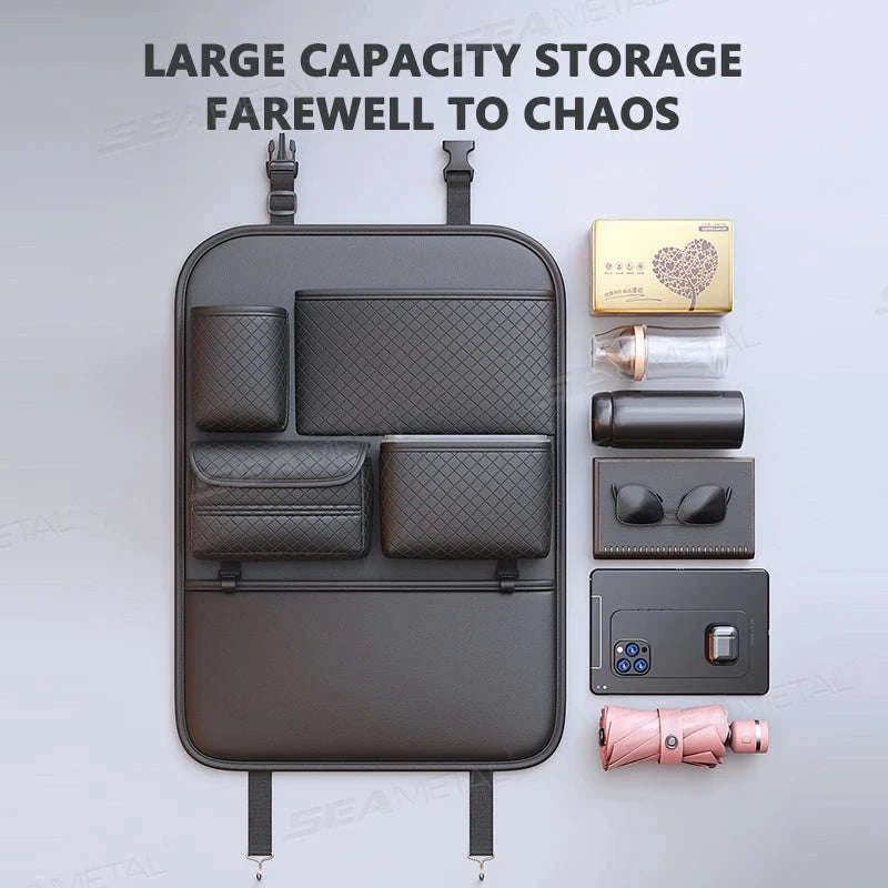 Luxury Car Seat Back Storage Bag Multifunction Backseat Organizer-Black