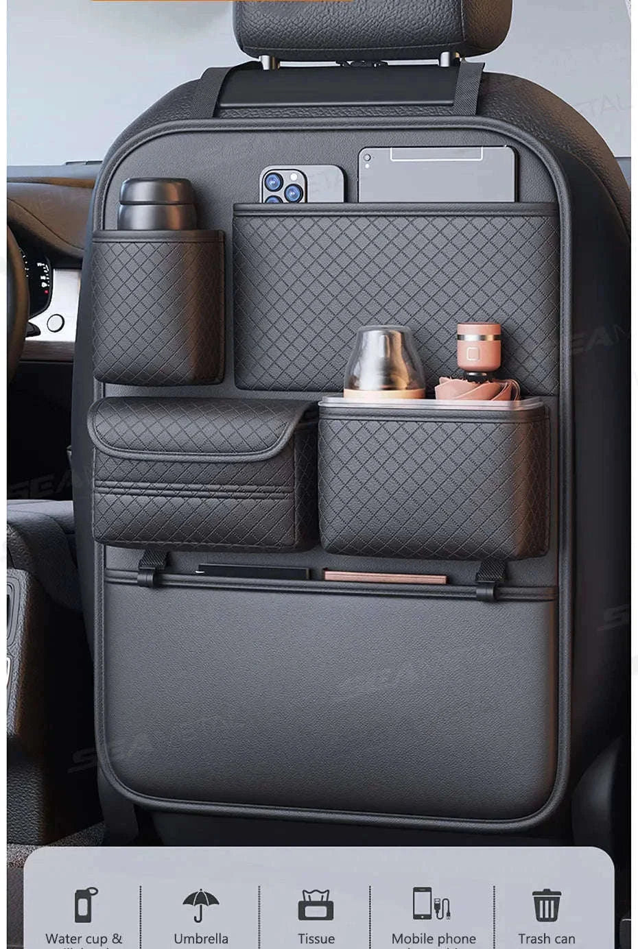 Luxury Car Seat Back Storage Bag Multifunction Backseat Organizer-Black