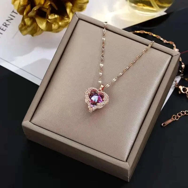 Luxury Crystal Ocean Heart Pendant Necklace-3001 silver