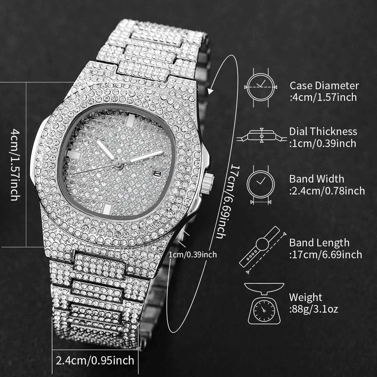 Luxury Full Diamond Men's Stainless Steel Quartz Watch-Gold