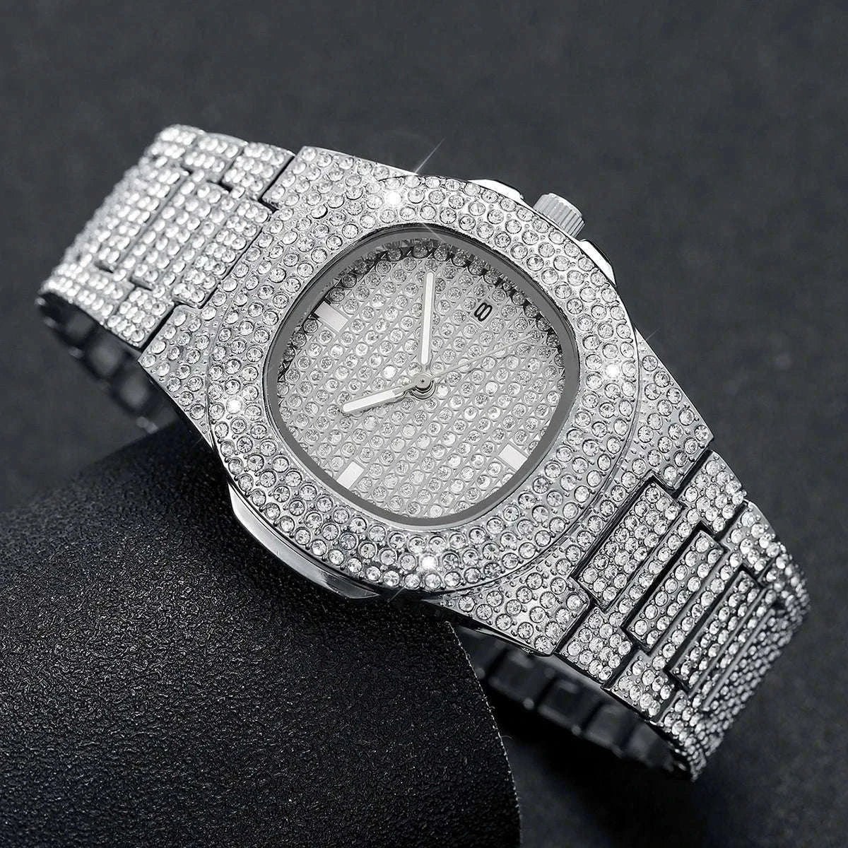 Luxury Full Diamond Men's Stainless Steel Quartz Watch-Gold