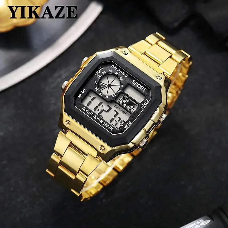 Luxury Men's Digital Watch with Stainless Steel Strap-Rose-gold