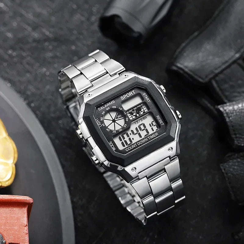 Luxury Men's Digital Watch with Stainless Steel Strap-Rose-gold