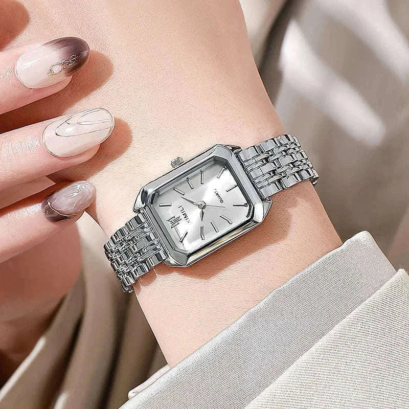 Luxury Quartz Watch with Rhinestone Detail and Rectangular Dial-Pink