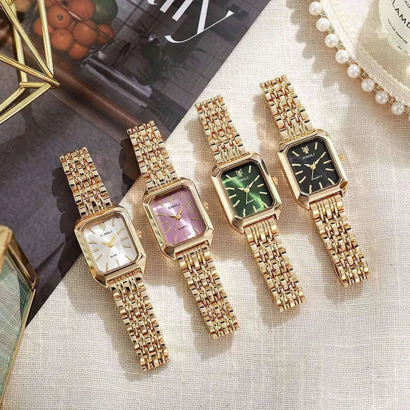 Luxury Quartz Watch with Rhinestone Detail and Rectangular Dial-Pink