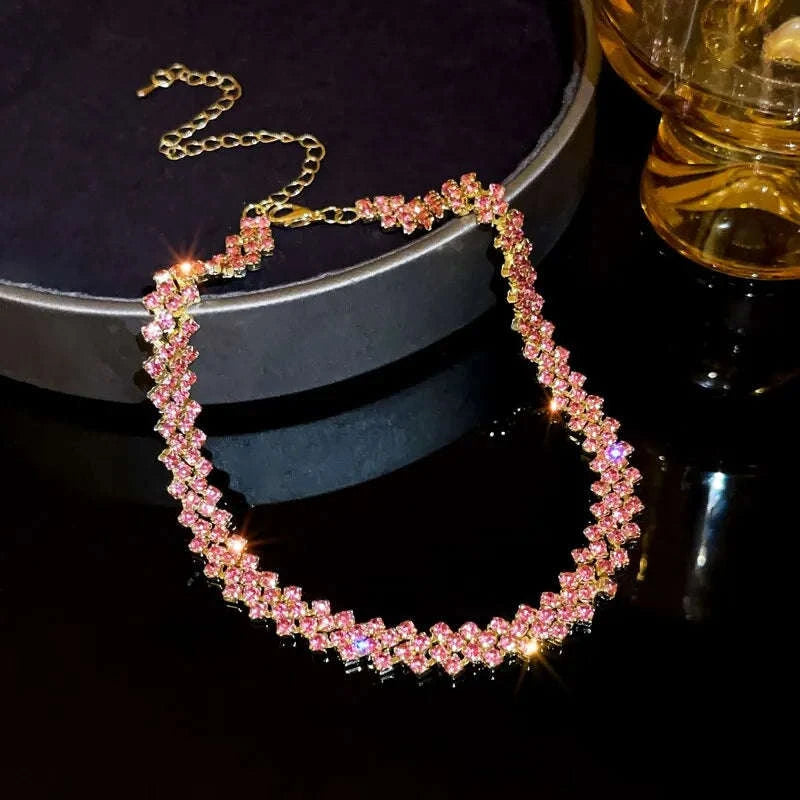 Luxury Rhinestone Choker Necklace with Geometric Crystal Design-dark blue