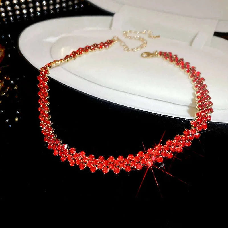 Luxury Rhinestone Choker Necklace with Geometric Crystal Design-dark blue