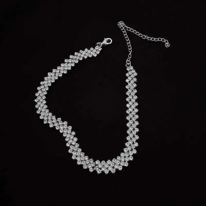 Luxury Rhinestone Choker Necklace with Geometric Crystal Design-dark blue