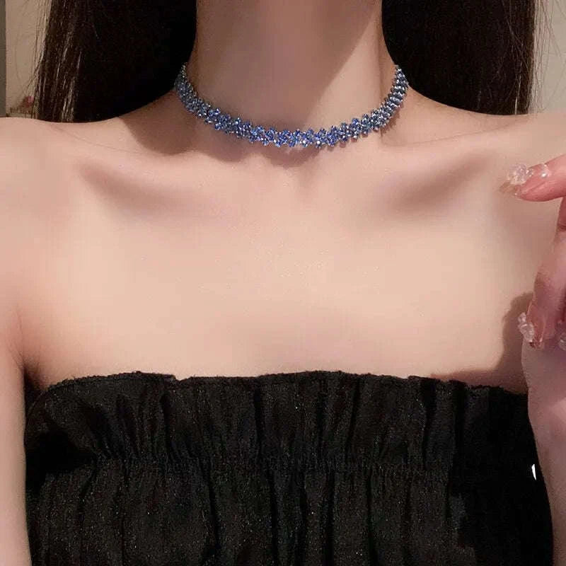 Luxury Rhinestone Choker Necklace with Geometric Crystal Design-dark blue