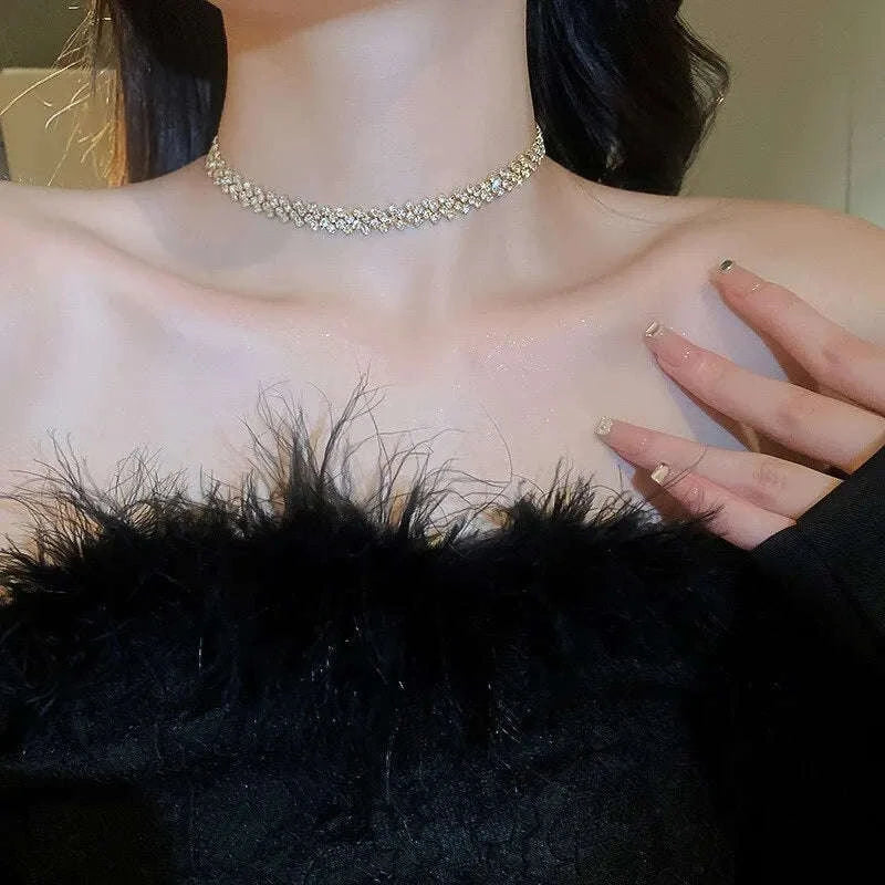 Luxury Rhinestone Choker Necklace with Geometric Crystal Design-dark blue