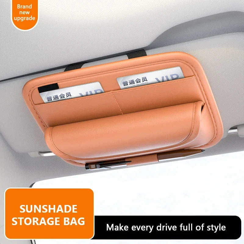 Luxury Sun Visor Glasses Holder Storage Bag-Beige