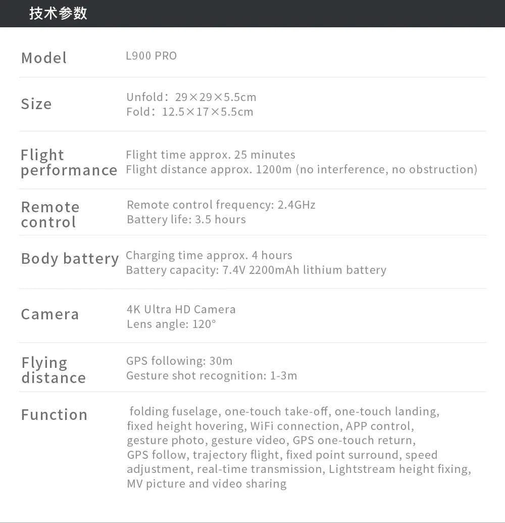 LYZRC L900 PRO SE Brushless GPS 4K Drone-SE Black 2 BATT FB