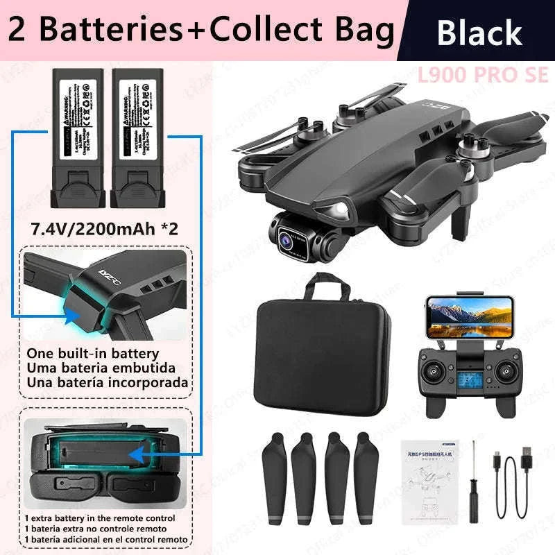 LYZRC L900 PRO SE GPS 4K Brushless Foldable Drone-SE Black 2 BATT FB