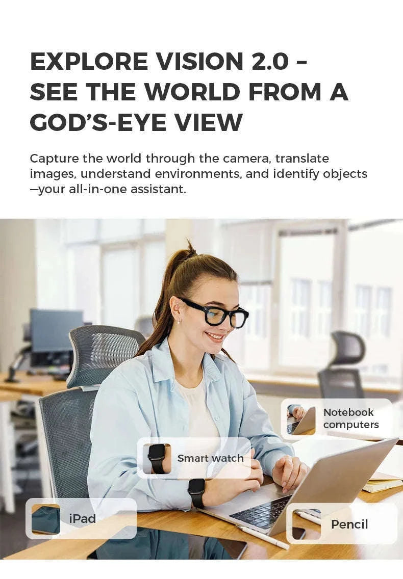 M01 Smart Glasses with Camera and AI Translation-WHITE