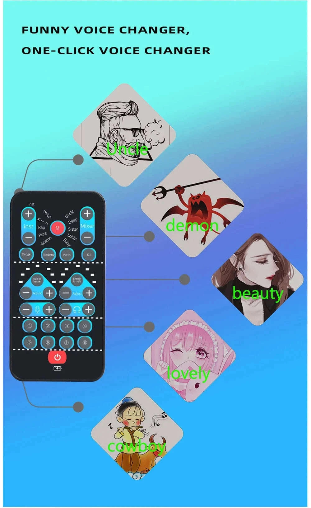 M10 Voice Changer Device with Karaoke and Multi-Voice Effects-M10