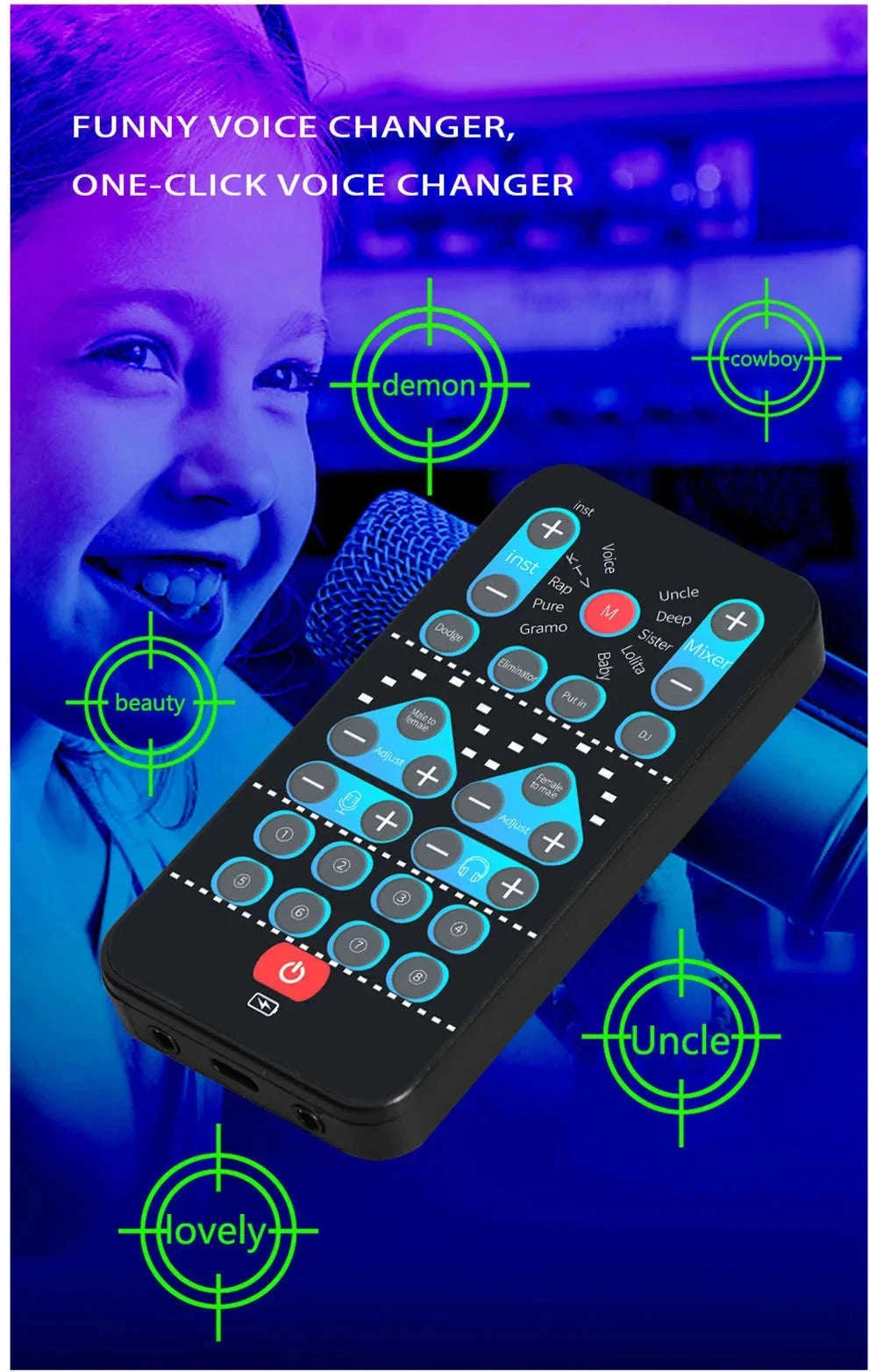 M10 Voice Changer Device with Karaoke and Multi-Voice Effects-M10