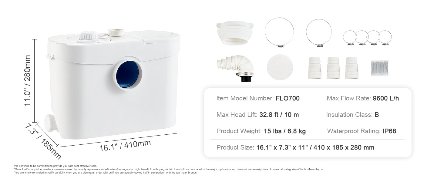 Macerator Pump Upflush Wastewater System for Toilet & Basement