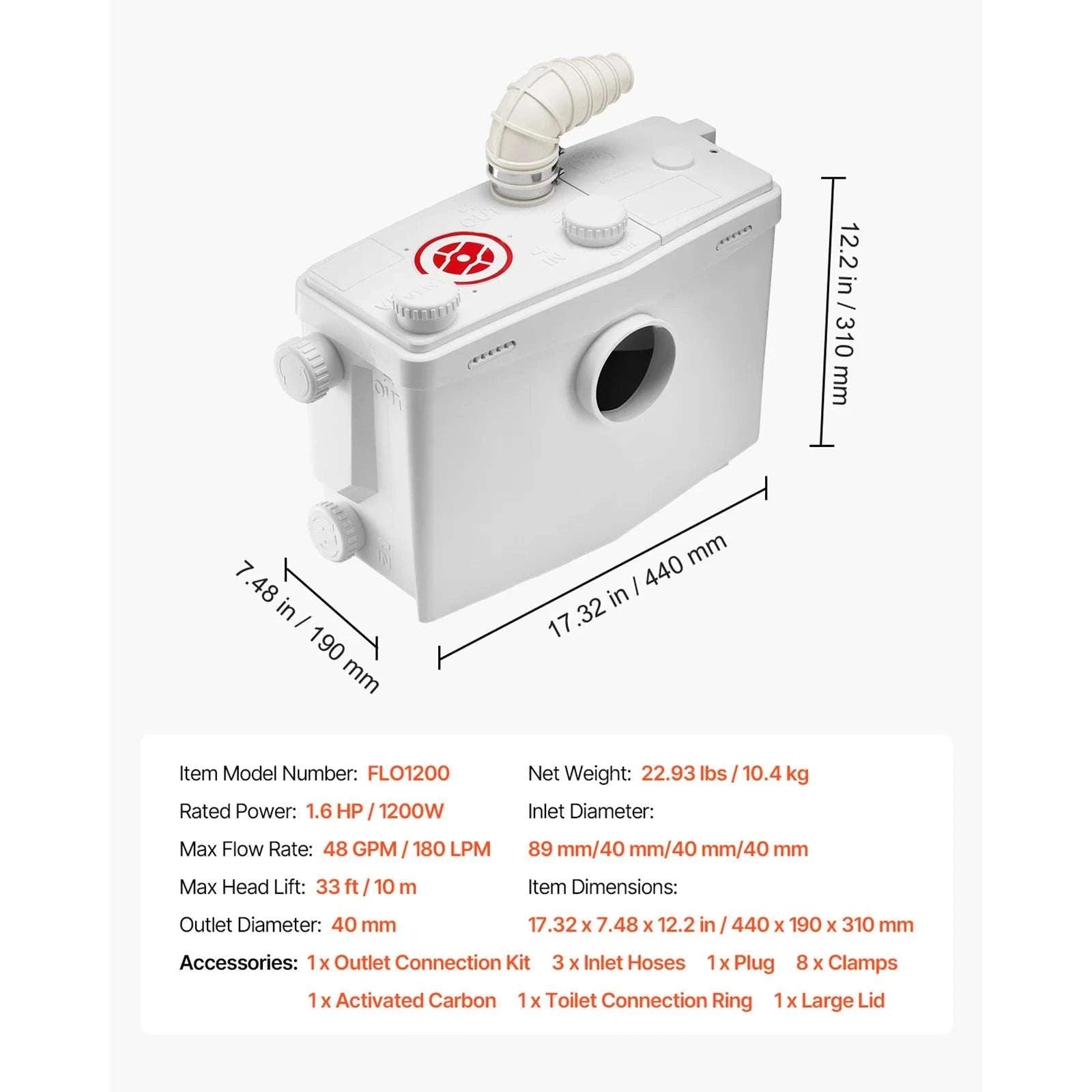 Macerator Pump Upflush Wastewater System for Toilet & Basement-500W 4 Water Inlets / EU / GERMANY