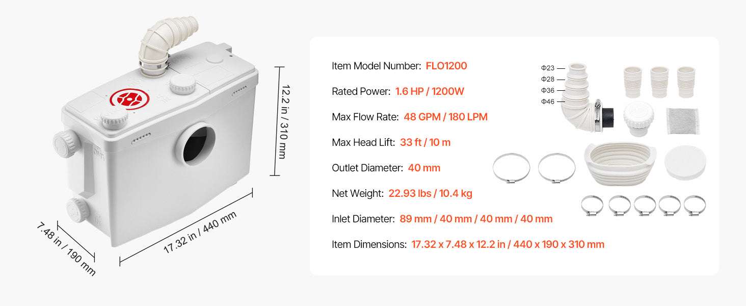 Macerator Pump Upflush Wastewater System for Toilet & Basement-500W 4 Water Inlets / EU / GERMANY