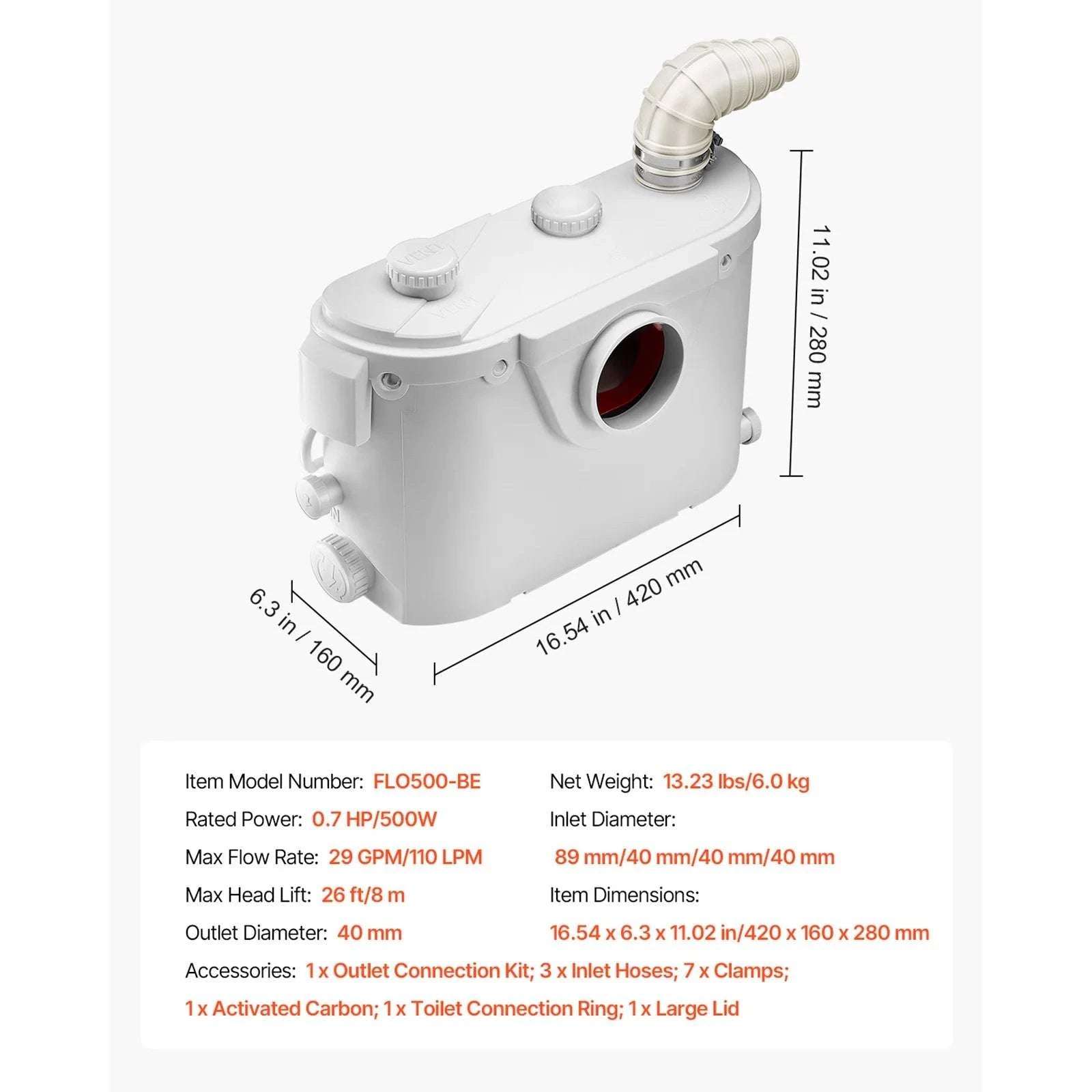 Macerator Pump Upflush Wastewater System for Toilet & Basement-500W 4 Water Inlets / EU / GERMANY