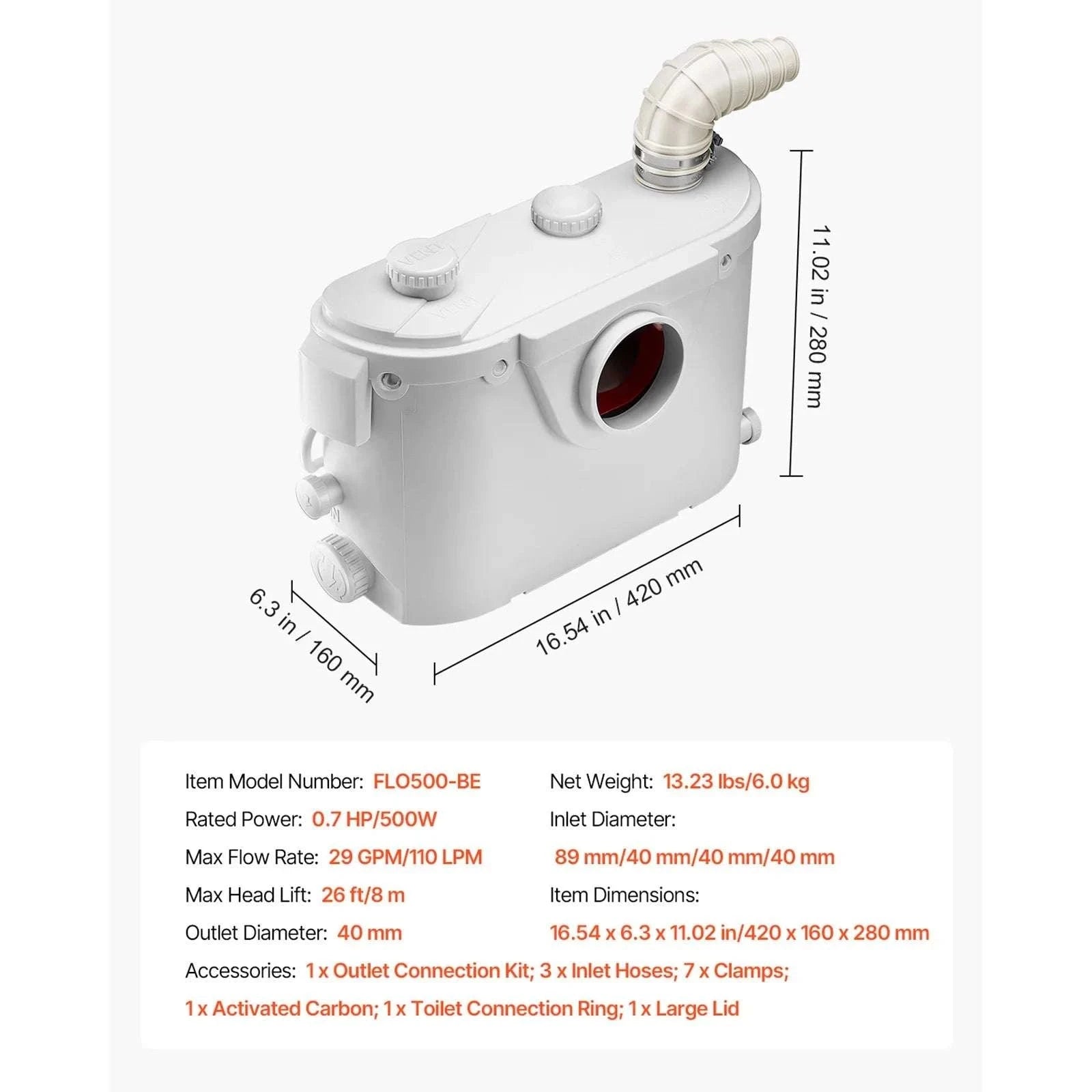 Macerator Pump Upflush Wastewater System for Toilet & Basement-500W 4 Water Inlets / EU / GERMANY