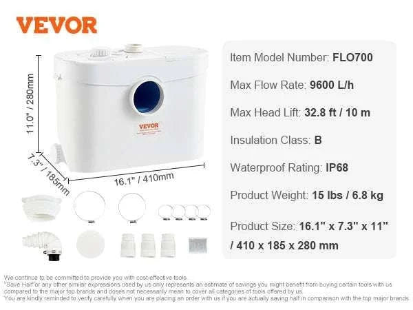 Macerator Pump Upflush Wastewater System for Toilet & Basement-500W 4 Water Inlets / EU / GERMANY
