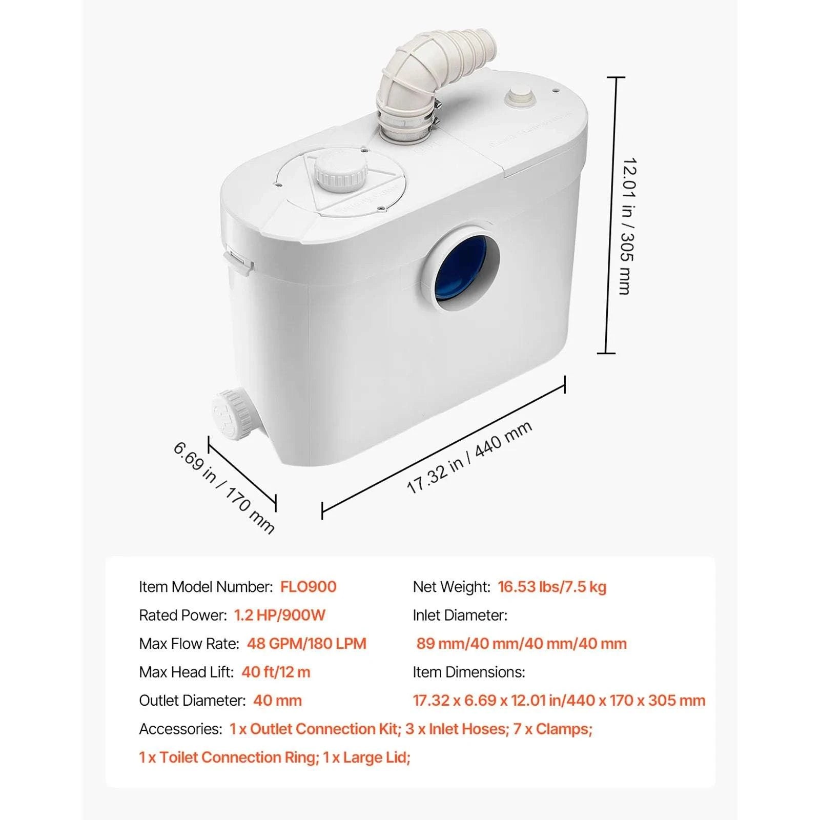 Macerator Pump Upflush Wastewater System for Toilet & Basement-500W 4 Water Inlets / EU / GERMANY