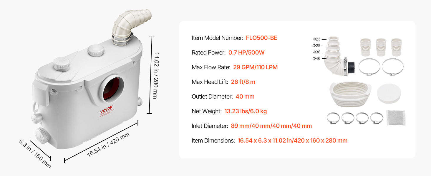 Macerator Sewerage Sump Pump with 3 Water Inlets and Check Valve-United States / 1200W